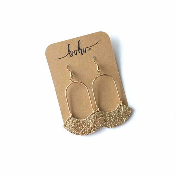 Boho by KS Jewelry - Homemade metallic gold leather earrings